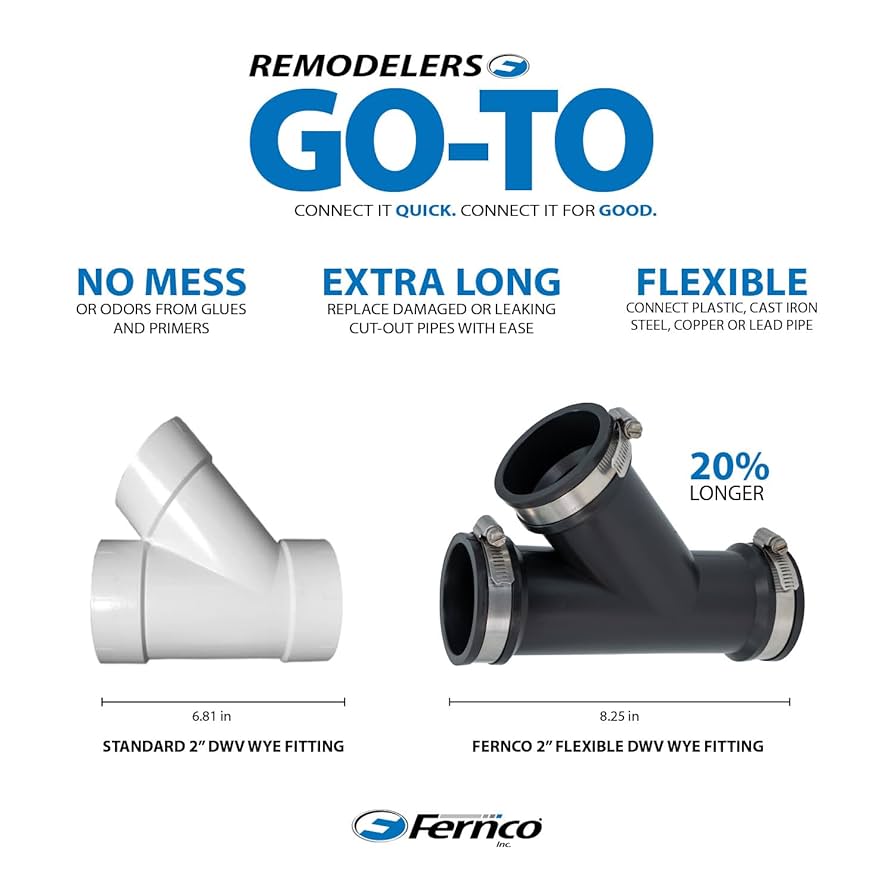 wｅᎥ  wｅᎥ ． Amazon.com: Fernco 2 in. Hub Flexible PVC Wye DWV Pipe