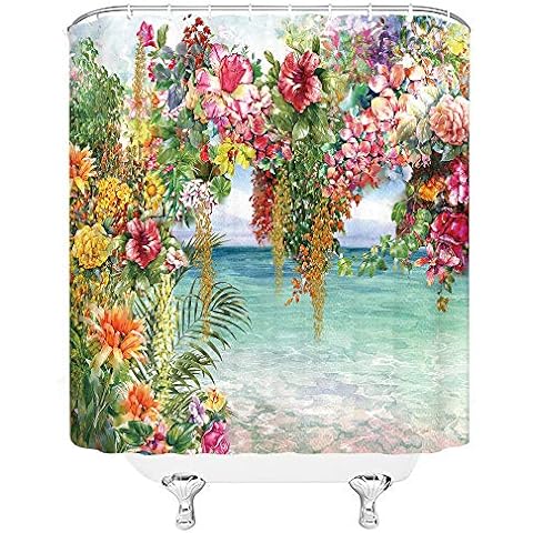 Cortina de ducha estilo tropical hawaiana Cover