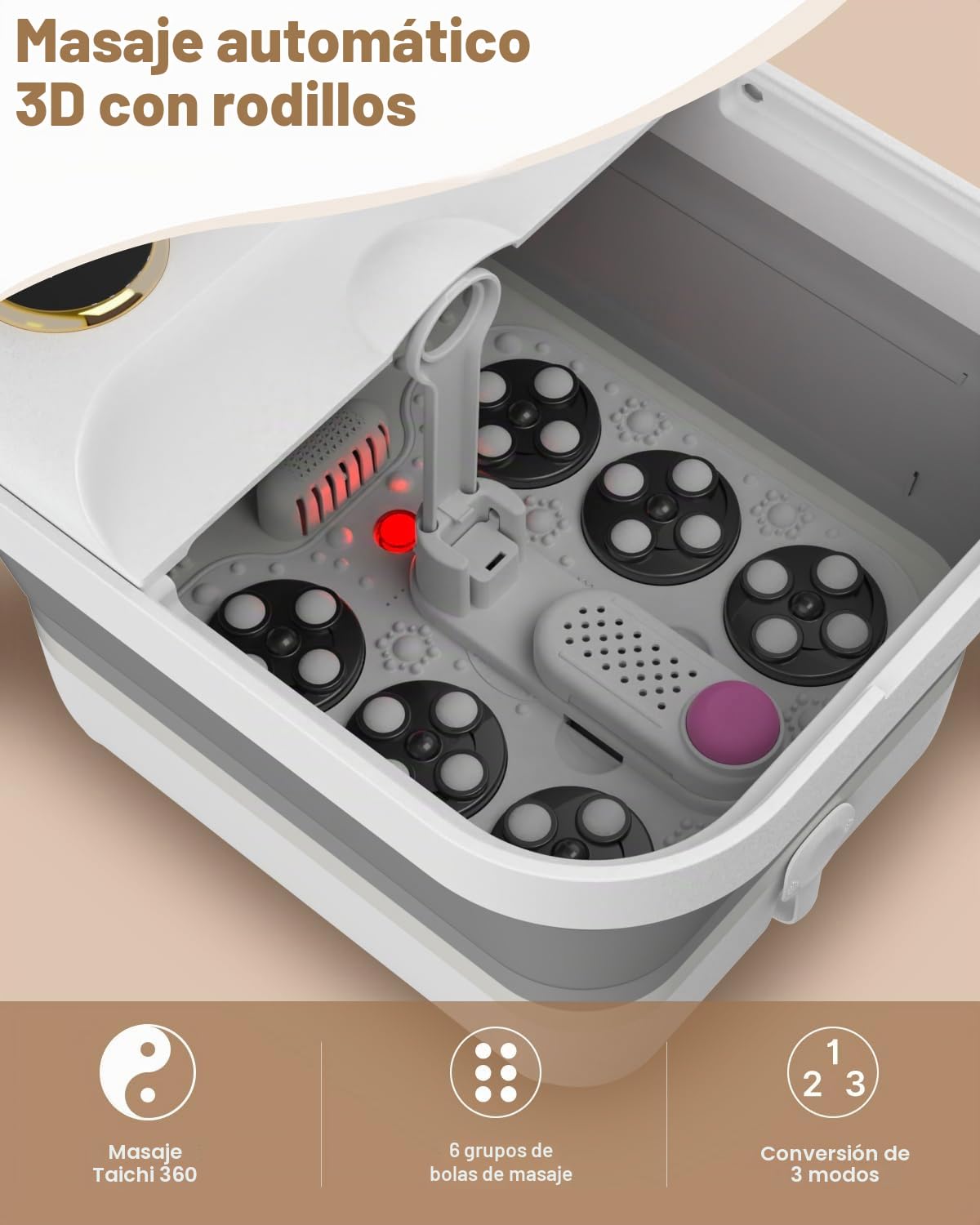 Spa plegable para pies con calor, masajeador eléctrico de baño de pies con 24 bolas de masaje Shiatsu motorizadas, control de burbujas y temperatura, bañera de spa de pedicura para relajar los pies