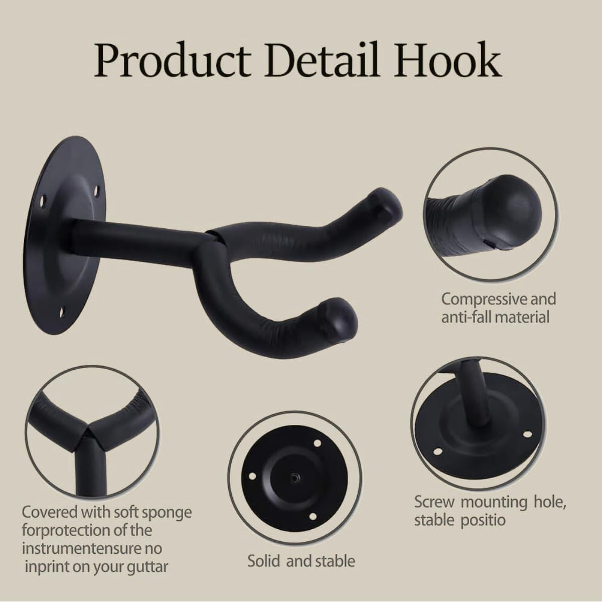 SOUVENIR Guitar Hanger for Acoustic, Bass, Electric, and Ukulele - Wall Mount/Holder/Hook/Stand/Rack With Fittings/Accessories 1