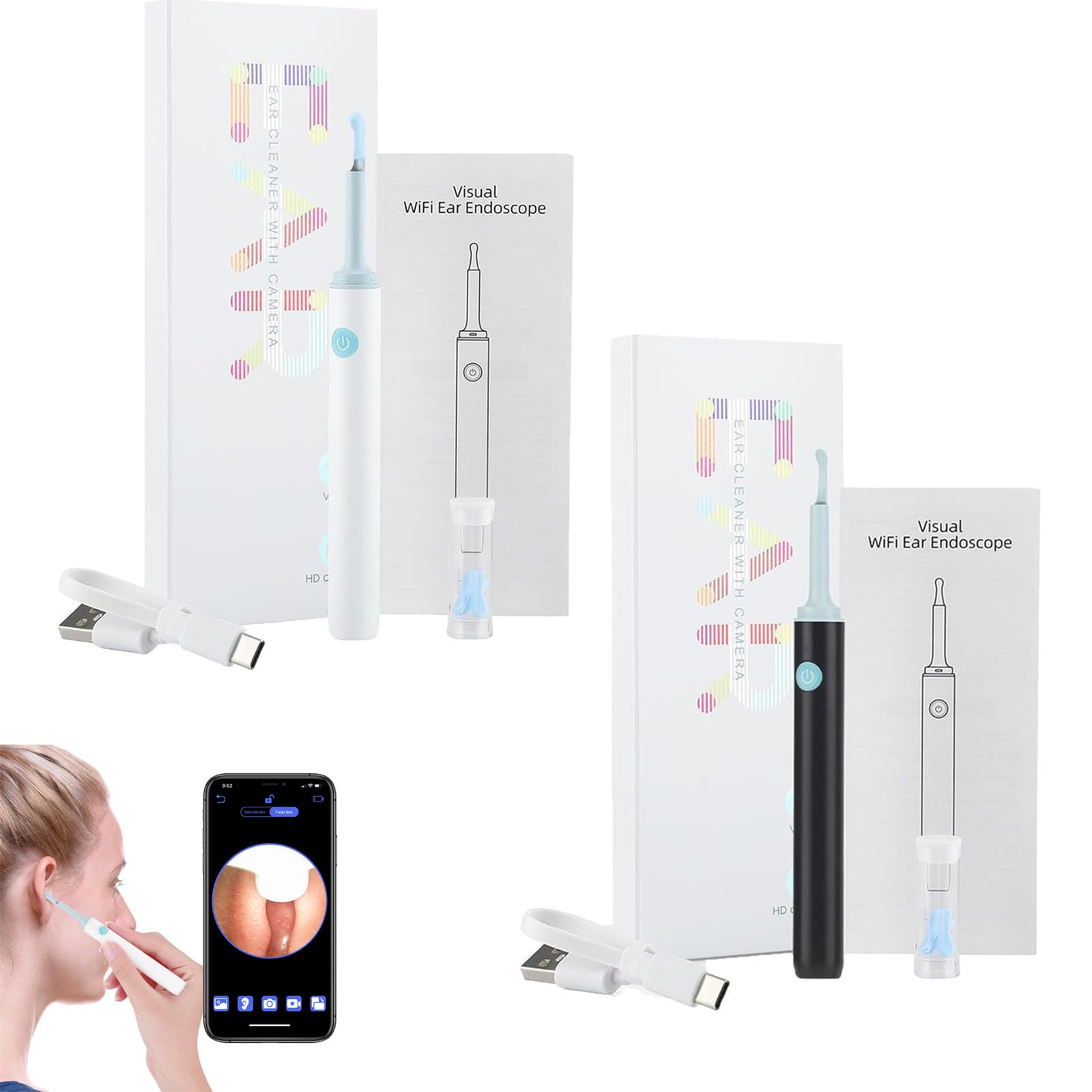 Portable Ear Wax Removal Tool Ear Cleaning Kit Ear Cleaner with Camera Lighted Otoscope for iOS Android