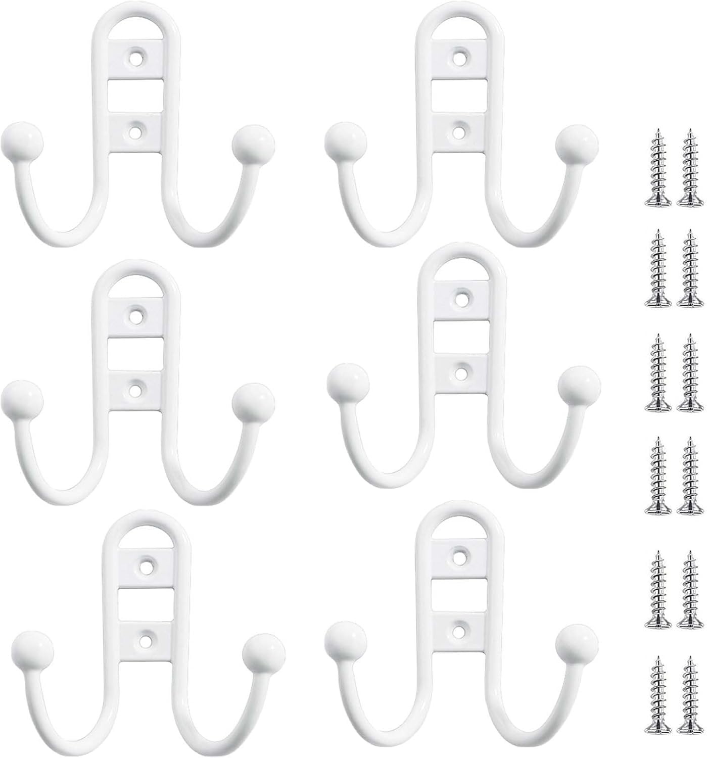 MOPAHCVT Clothing Racks Coat Hooks,6PCS Wrought Iron, Coat Hooks for Behind Kitchen and Bathroom Doors(White 68mm)