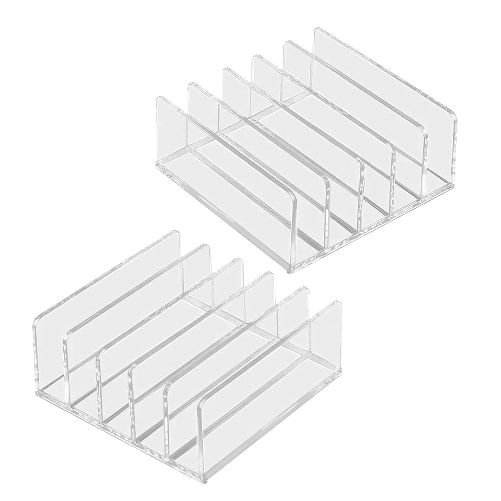 Healeved Organizador de Escritorio Acrílico Transparente 2 Piezas 5 Ranuras Soporte Vertical para Documentos y Cartas Clasificador de Papel para Oficina y Almacenamiento de Archivos