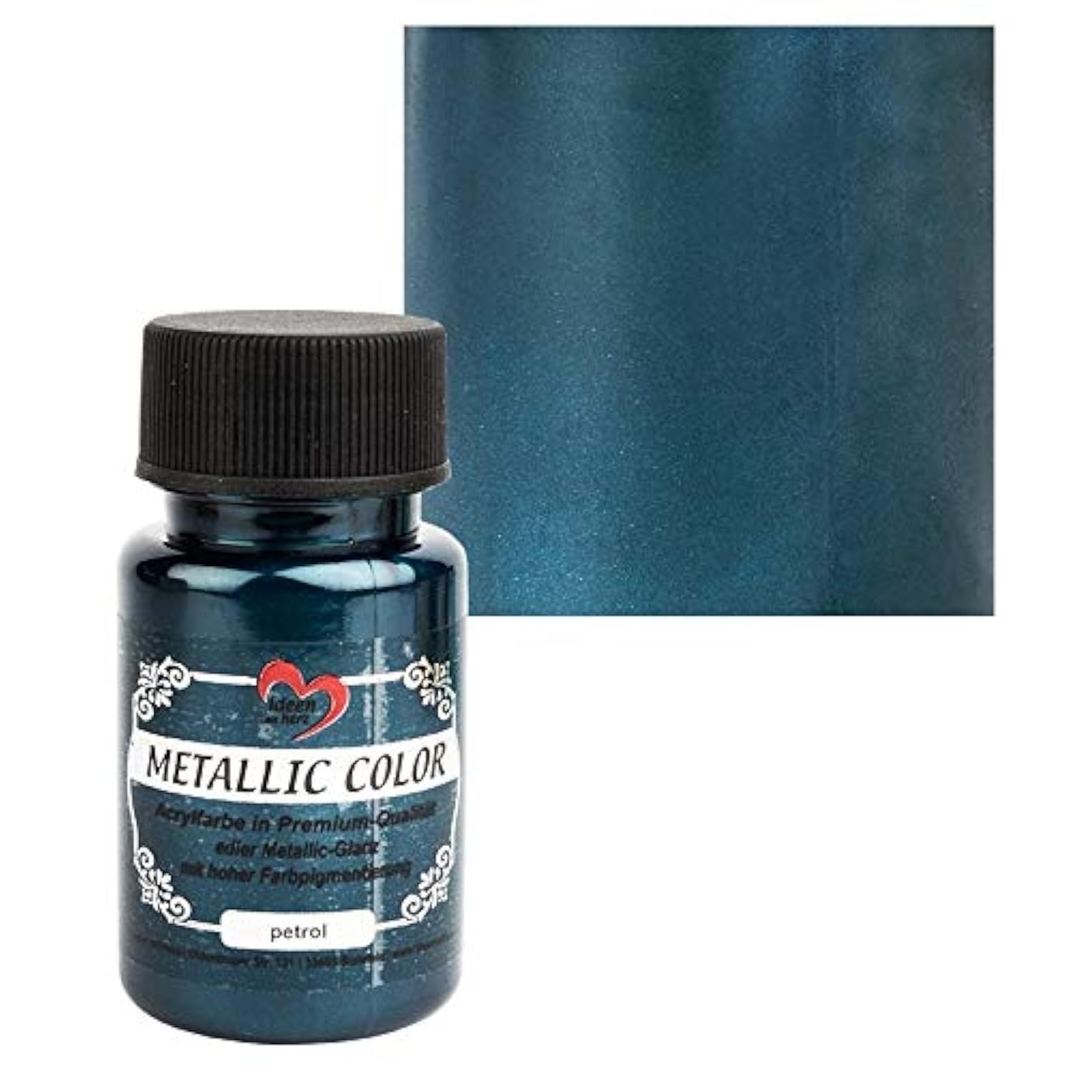 Ideen mit Herz Metallic Color | Hochwertige Acrylfarbe in Premium-Qualität mit Edlem Metallic-Glanz und Hoher Farbpigmentierung | 50 ml (Petrol)