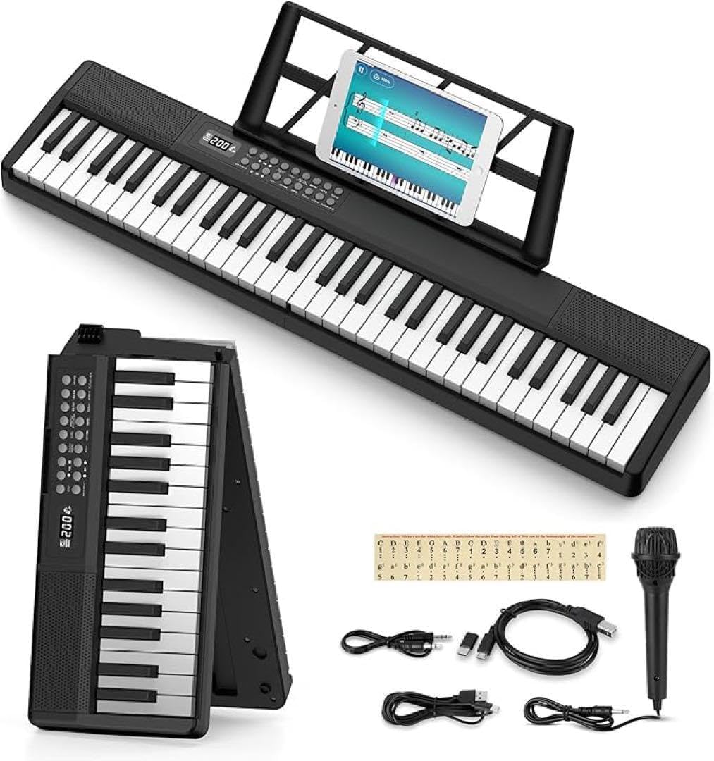 電子ピアノ折りたたみ 電子キーボード61鍵盤80デモ曲 135音色 200リズム 電子ピアノ折りたたみ 電子キーボード61鍵盤80デモ曲 135音色