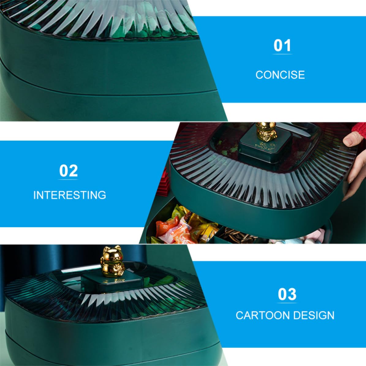 VOSAREA Plateau Alimentaire Utile Double Couche en Plastique Vert avec Couvercle, Rangement Snacks pour Table à Domicile, Décoratif et Fonctionnel pour Noël