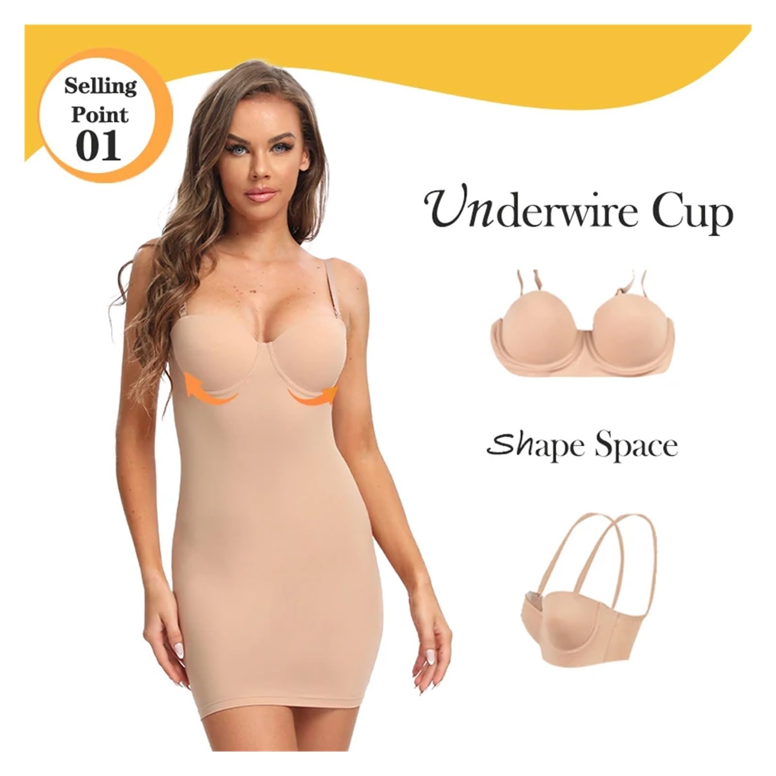 Fond De Robe Invisible Robe Gainante Longue Couleur Chair, Coupe Tube Droite, Moulante, Moulante, sous-vêtements for Femmes, Coupe Moulante, Bonnets à Armatures, Noire(Black,XX-Large)