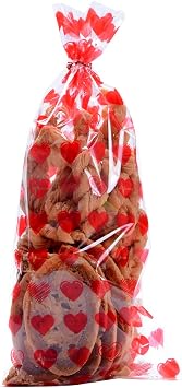 100 Pcs Valentine Cellophane Cookie Bags Goodie Candy Treat Bag with Twist Ties for Valentine's Day Party Supplies (Style B)