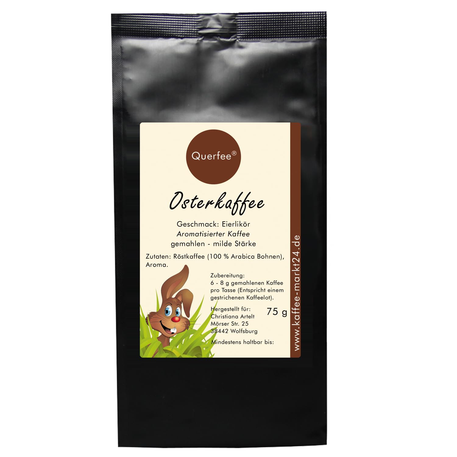 Ostern Geschenke Osterkaffee Kaffee zu Ostern - Arabica Röstkaffee mit Eierlikör Geschmack - gemahlen - 75 g von Querfee