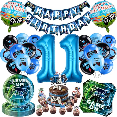 Ezydka Videospiel Geburtstagsdeko Set Gaming Geburtstag Deko mit Banner Luftballons Partygeschirr Servietten Tortendeko für Party Deko Tischdekorationen Thema Geburtstag(11)