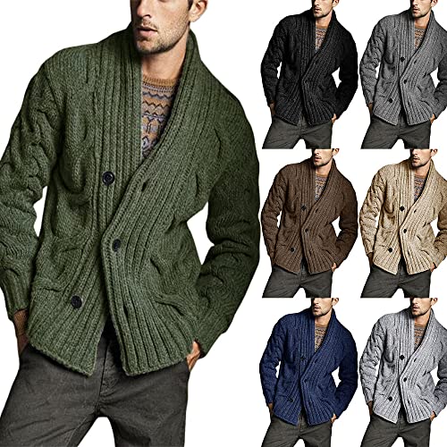 Cardigan Sweaters for Men Cable Knit Solid Color Loose Long Sleeve Shawl Collar Casual Cardigans2