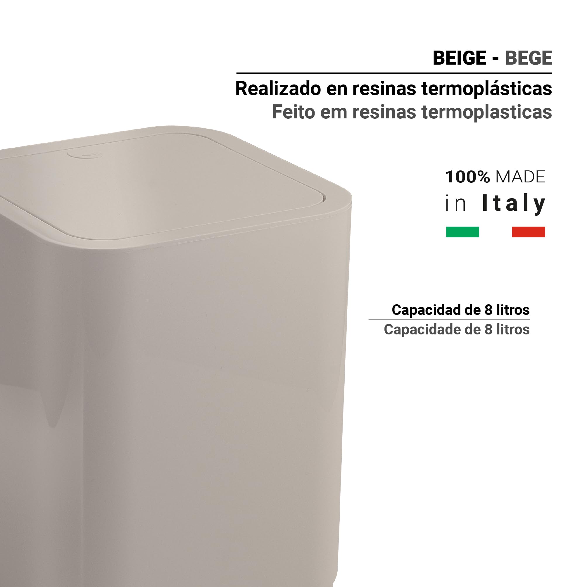 Gedy Seventy Papelera Basura baño, Cuadrada, 8L, con Tapa, Resinas termoplásticas, Beige, 20 x 20 x 24,6 cm