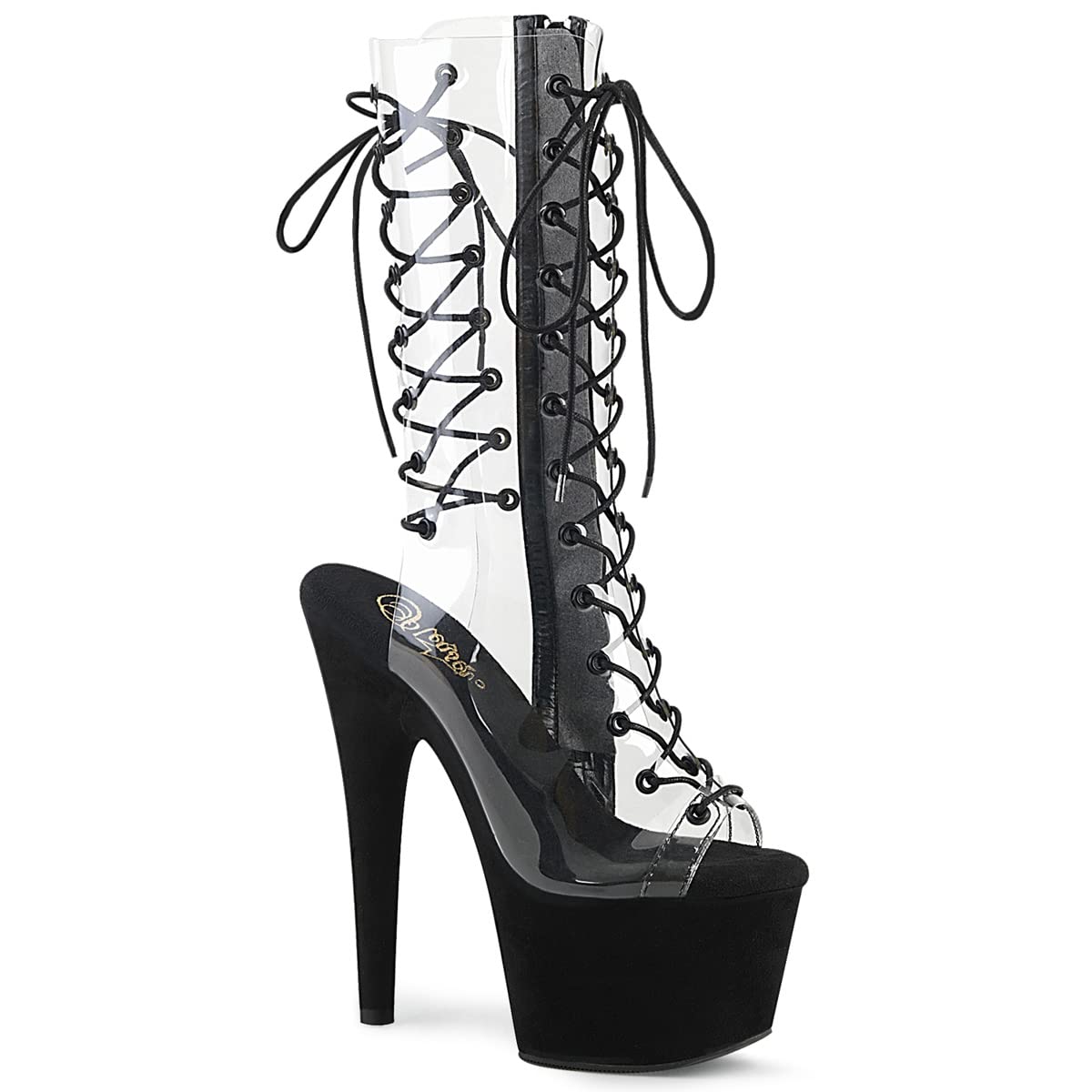 Pleaser ADORE-700-60FS Clr/Blk Faux Suede