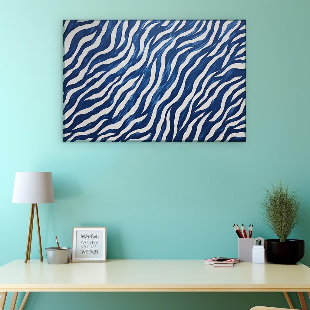 Canvas for Living room. Riding the Waves of Abstraction: The Dynamic Energy of Blue and White Canvas Art, 27 x 18 inch Canvas Wall Art - Contemporary Masterpieces - Modern Home Decor