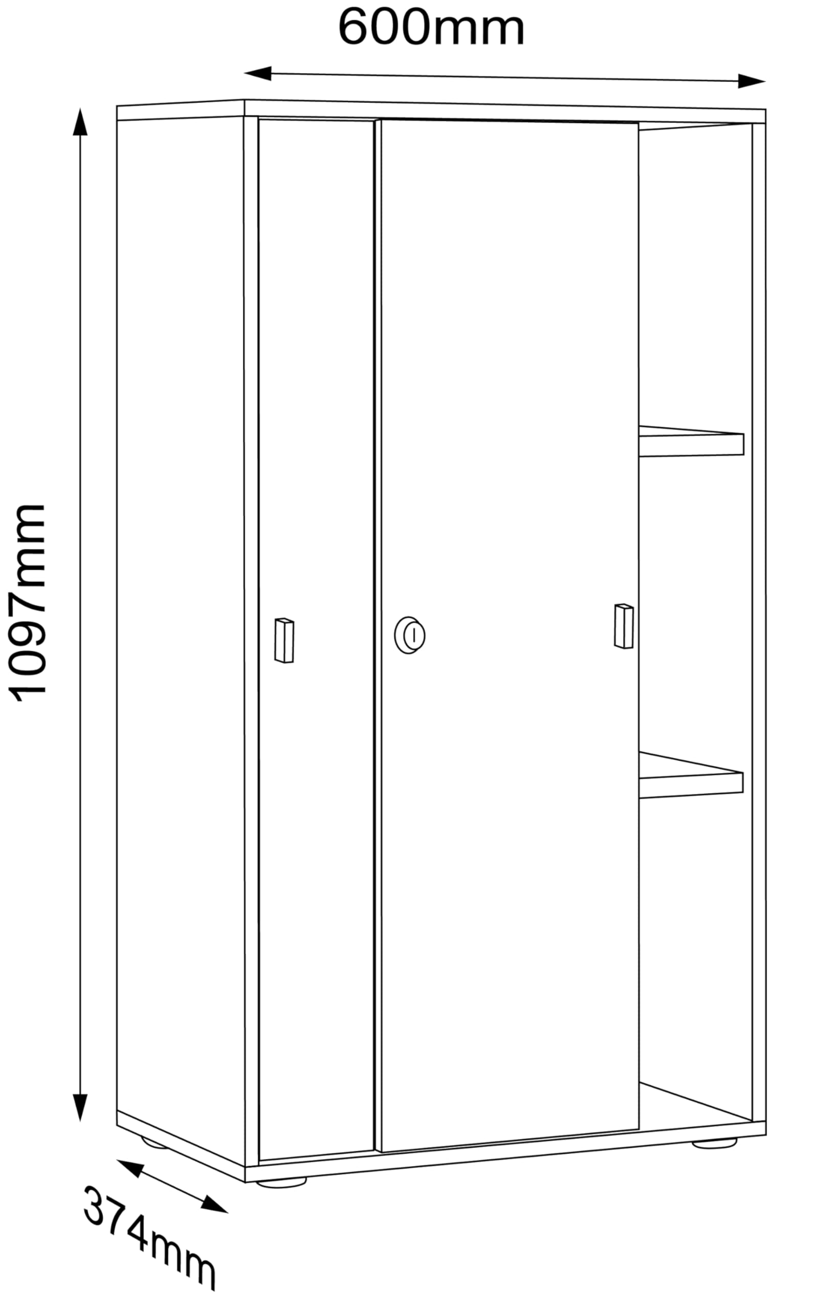VCM Büroschrank mit 3 Fächern | moderner Aktenschrank mit Schiebetüren | Maße ca. H. 110 x B. 60 x T. 37 cm– Salia 3-Fach
