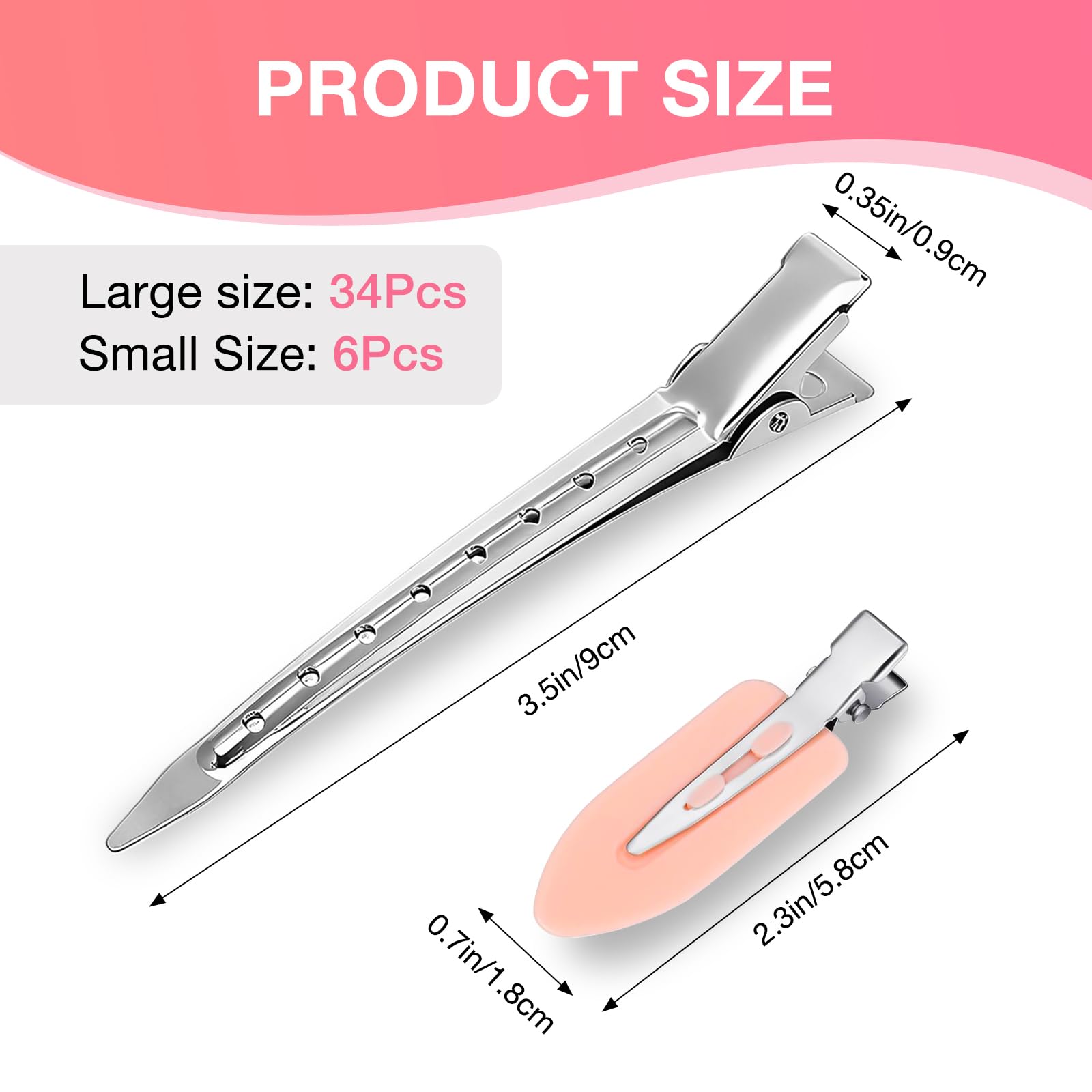 40 Pcs Hair Clips Women Styling, Alligator Metal Hair Clips, Hair Pin Curl Rollers Clips, 34 Pcs 3.5"Duckbill Sectioning Hair Clips and 6 Pcs 2.3"No Crease Clips - 3