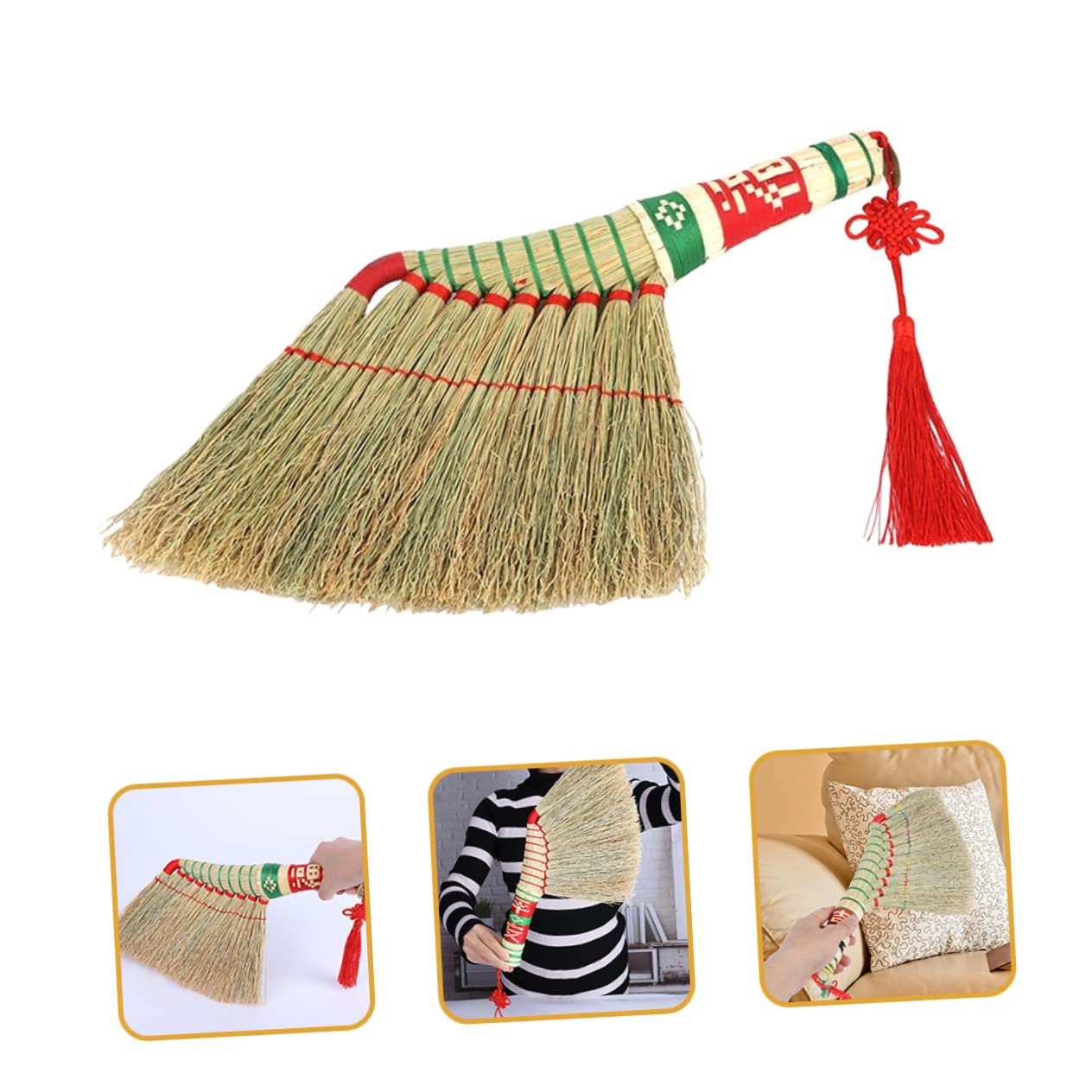Healeved 2pièces Broom Woven Style Chinois pour Nettoyage De Maison Balai à pour Bureau Et Voiture Outil Pratique De Dépoussiérage Et Entretien Domestique