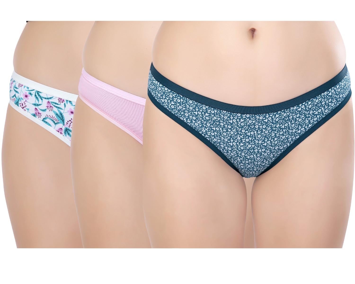 red rose Women's Bikini Panties - Soft & Stretchable - Outer Elastic Cotton Underwear - Comfortable Mid-Rise Hipster Briefs - Pack of 3 - (Assorted Coloured 2 Printed & 1 Solid)-picture-39