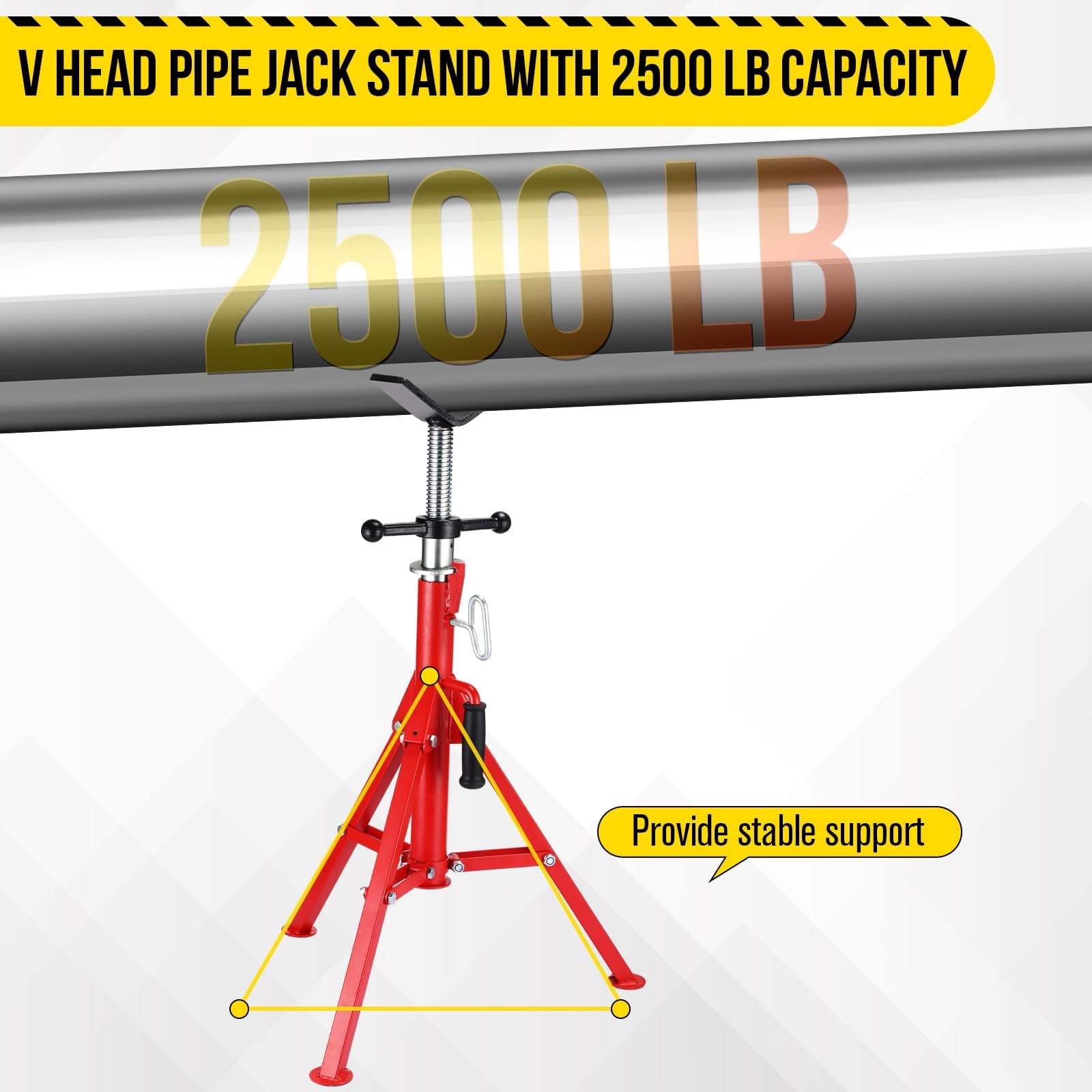 Garvee Support de Tuyau V-Head Robuste rougeur – Hauteur réglable 71-132 cm – Capacité réelle 1134 kg (2500 LB) – Trépied Pliable en Acier pour Soudure et Filetage – Convient tuyaux 1/2''-12'' –