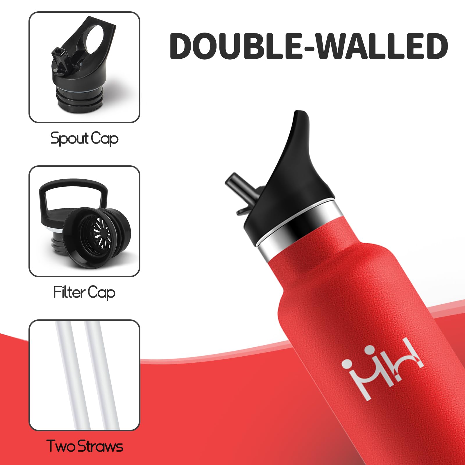 HoneyHolly Borraccia 1 Litro, Senza BPA, Bottiglia Termica, Sottovuoto a Doppia Parete, Borracce Termiche, 18/8 Acciaio Inox, Borraccia Termica con Cannuccia, Termos per Palestra, Sport, Bici