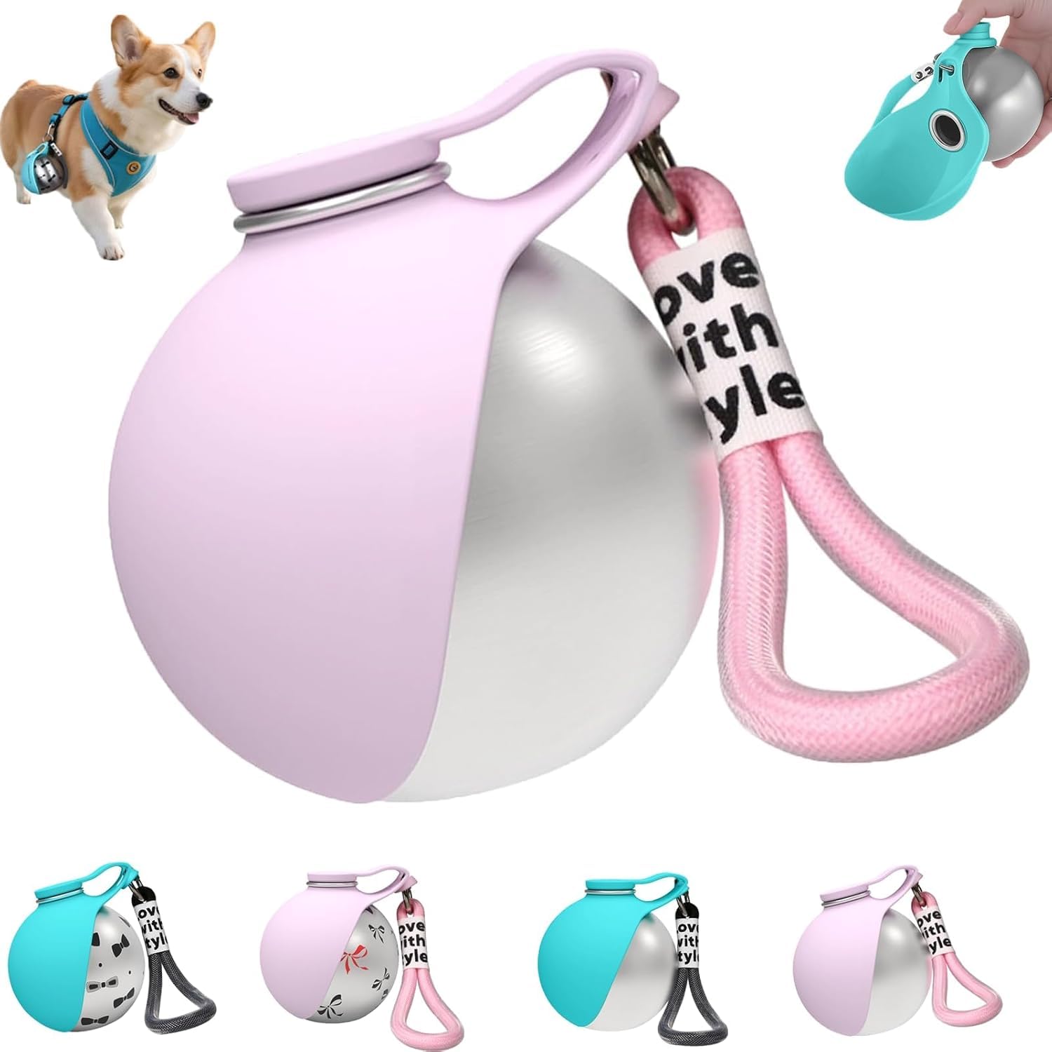 SANJSJHXJ Dog Drinking Bottle Portable - Water Bottle for Dogs on Walks, Stainless Steel Pet Dispenser with Foldable Silicone Bowl,Pink