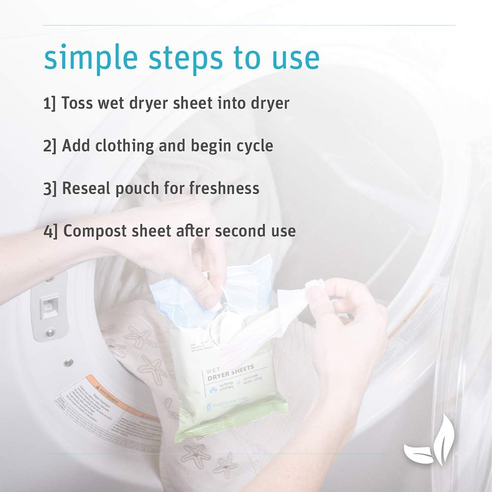 Grab Green Natural Wet Dryer Sheets, Reusable & Compostable, 64 Loads