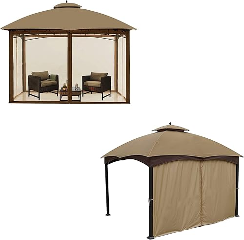 Hugline Mosquitera de repuesto universal de 10 x 12 pies con cremallera (marrón) + cortina de privacidad de repuesto universal de 10 x 12 pies con