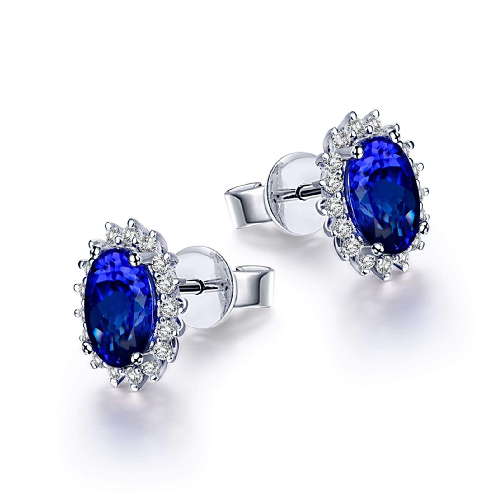 Epinki Weiß Gold 750 Ohrringe Mädchen, Blume Damenohrringe mit Tansanit 1.32ct Blau, Freundschaft Geschenk, Weiß Gold