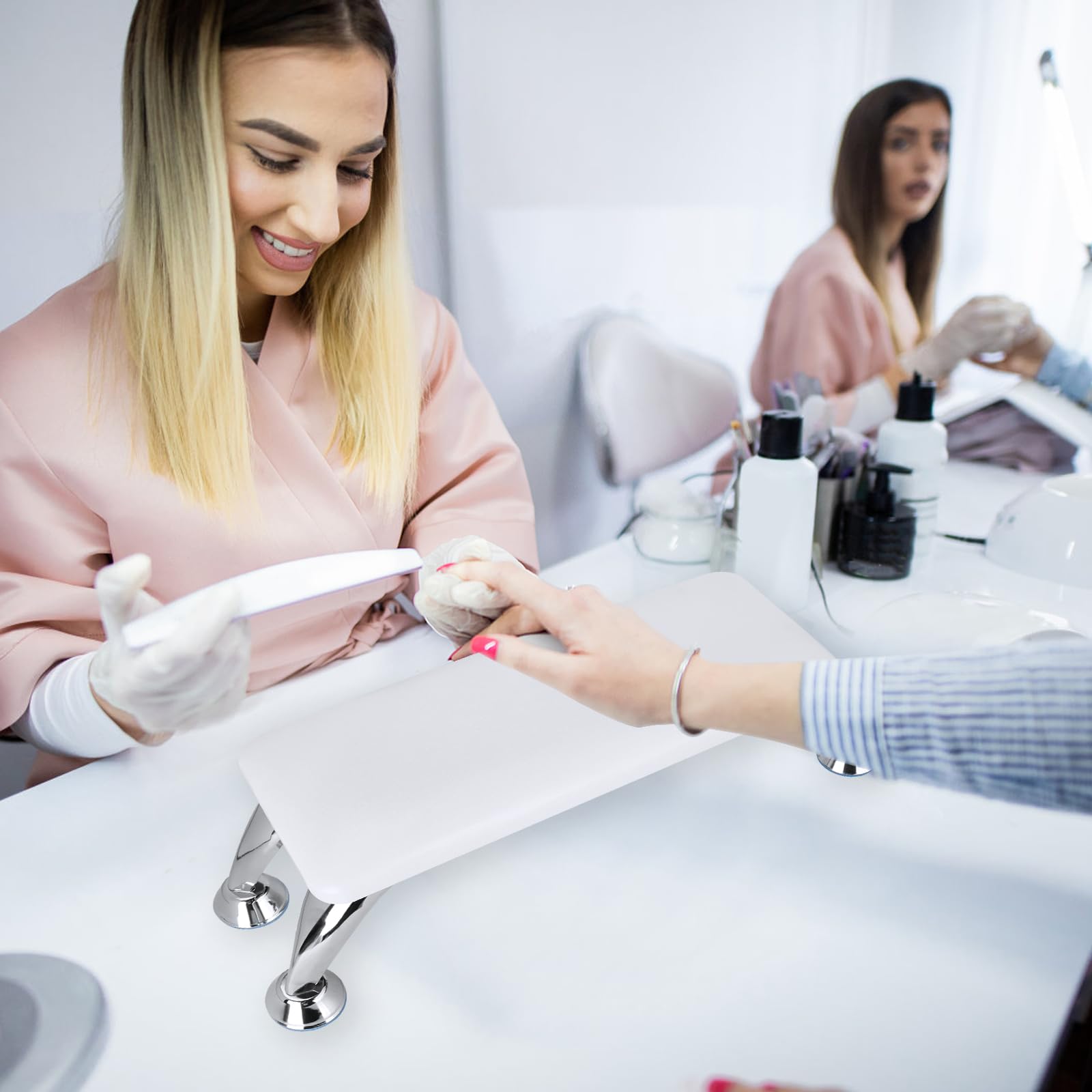 Cojín reposamanos para uñas,reposabrazos para uñas con soporte de acero inoxidable,Cojín de Mano de Manicura de Cuero de Microfibra ideal para salón de manicura,suave e impermeable (blanco)