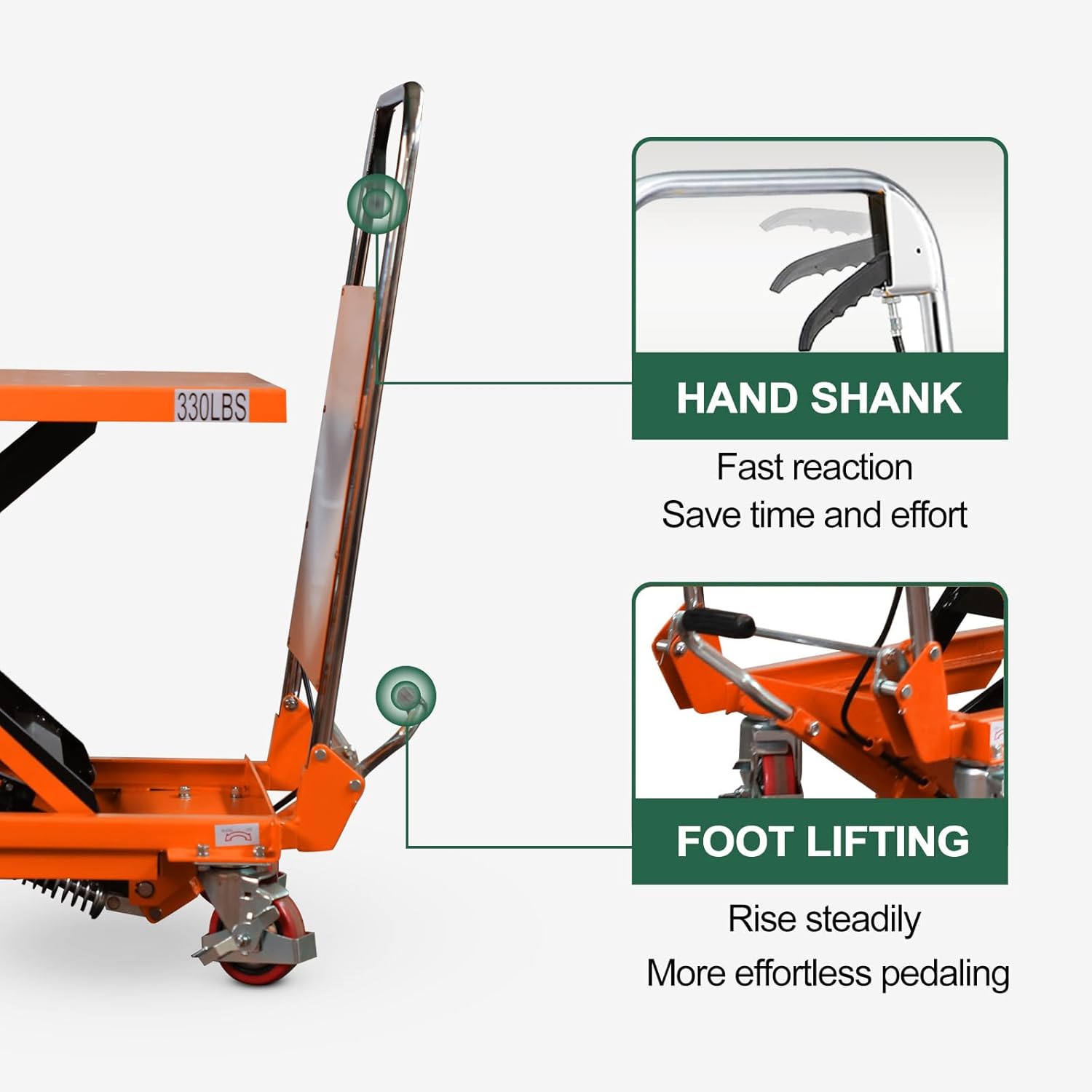 Tory Carrier Hydraulic Scissors Lift Table 330LBS Capacity, Table Cart 29.1" Lifting Height, Manual Scissor Lift Table 4 Wheels and Foot Pump, Elevating Hydraulic Cart for Material Handling
