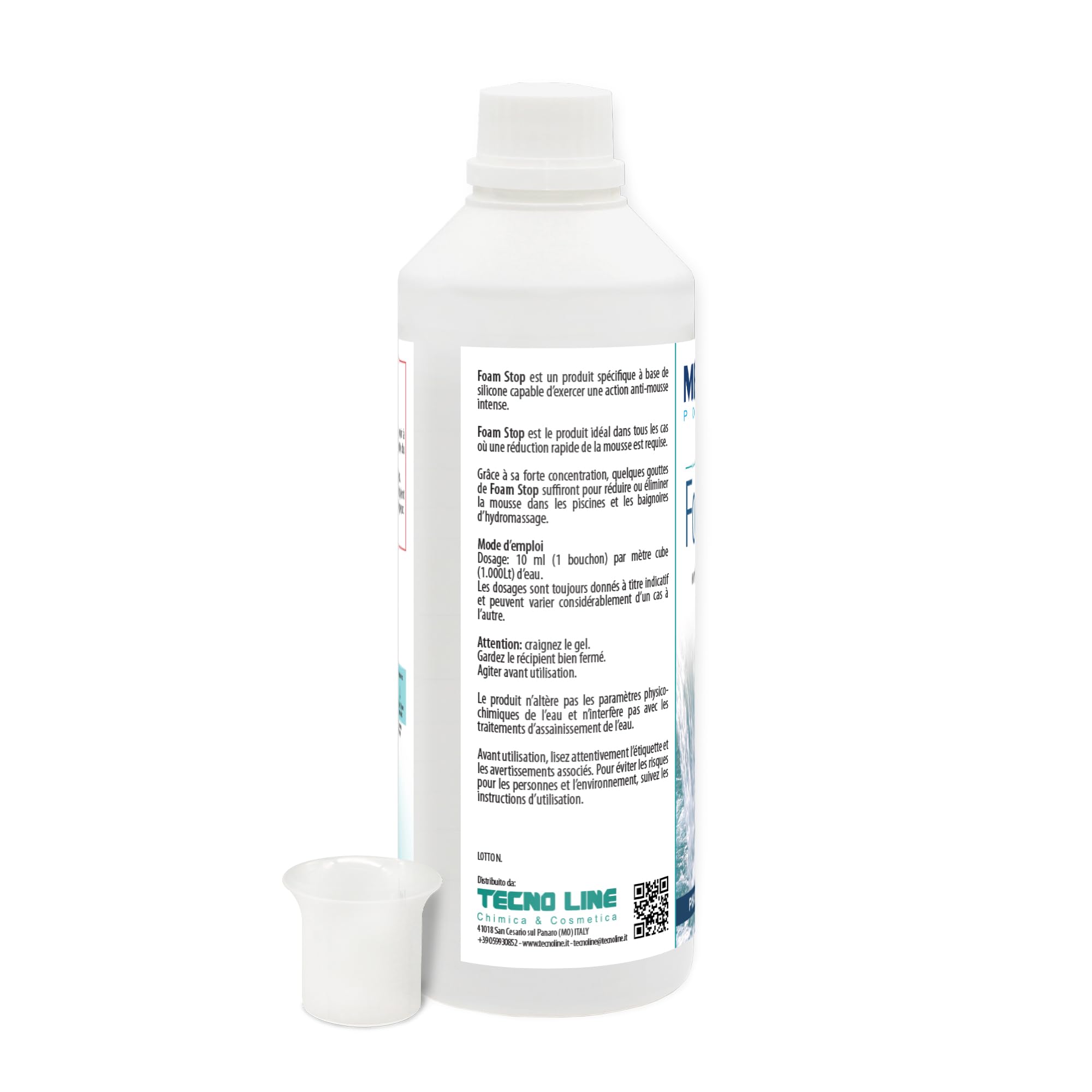 Metacril SET Foam Stop 500 ml + Dosataore e Deterbord 1 Lt | Set Antischiuma e Detergente e Sgrassante per Linea di Galleggiamento di Piscina e Spa Idromassaggio con Bicchierino Dosatore