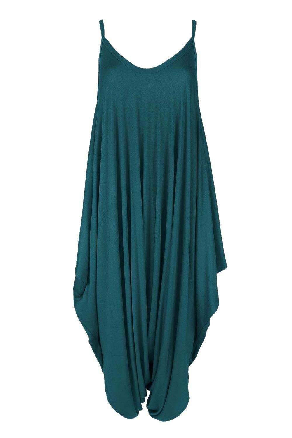 Wearall Women's Teal Lagenlook Strappy Baggy Harem Jumpsuit Dress Top Playsuit Cami - One Size