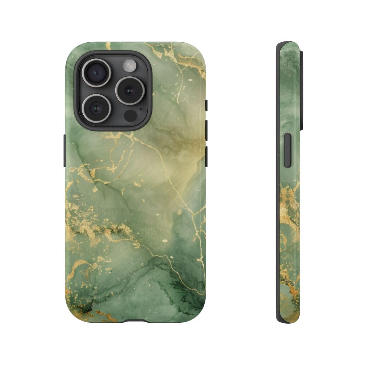 Coque iPhone 15 Pro effet marbre vert luxe - Finition brillante premium - 4