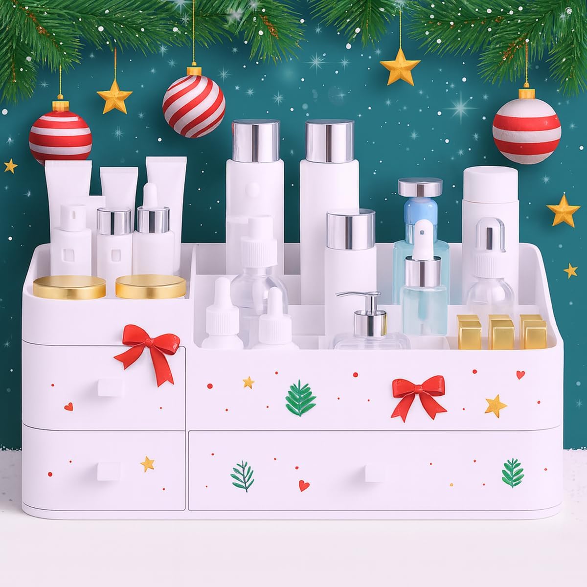 Organizador de maquillaje de escritorio, organizador de cosméticos para encimera, organizador de productos de belleza con gran capacidad,