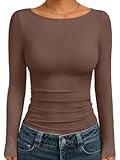 Women&apos;s Boat Neck Tops Long Sleeve Shirts Casual Fitted Tee Shirts Solid Color Fall Basic Clothes 2025