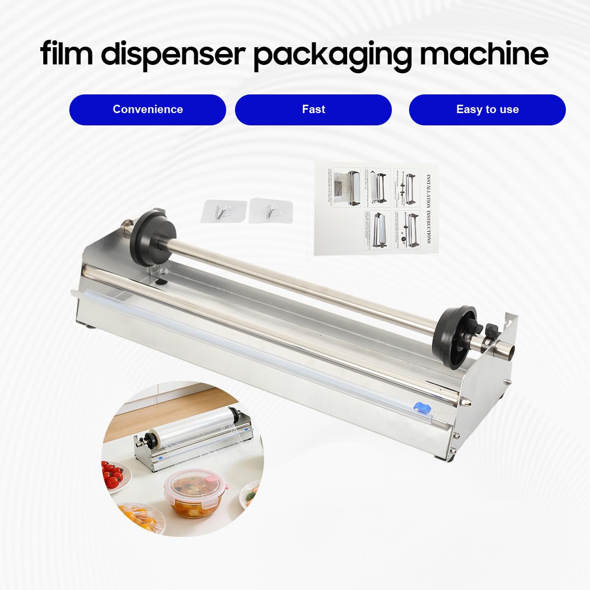 Edelstahl Folienspender Tisch Stretchfolienspender mit Cutter, Schrumpffolien Spenderhalter Folienschneidewerkzeug Manuell Verpackungsmaschine für Gewerbliche Gastronomiebetriebe Heimgebrauch