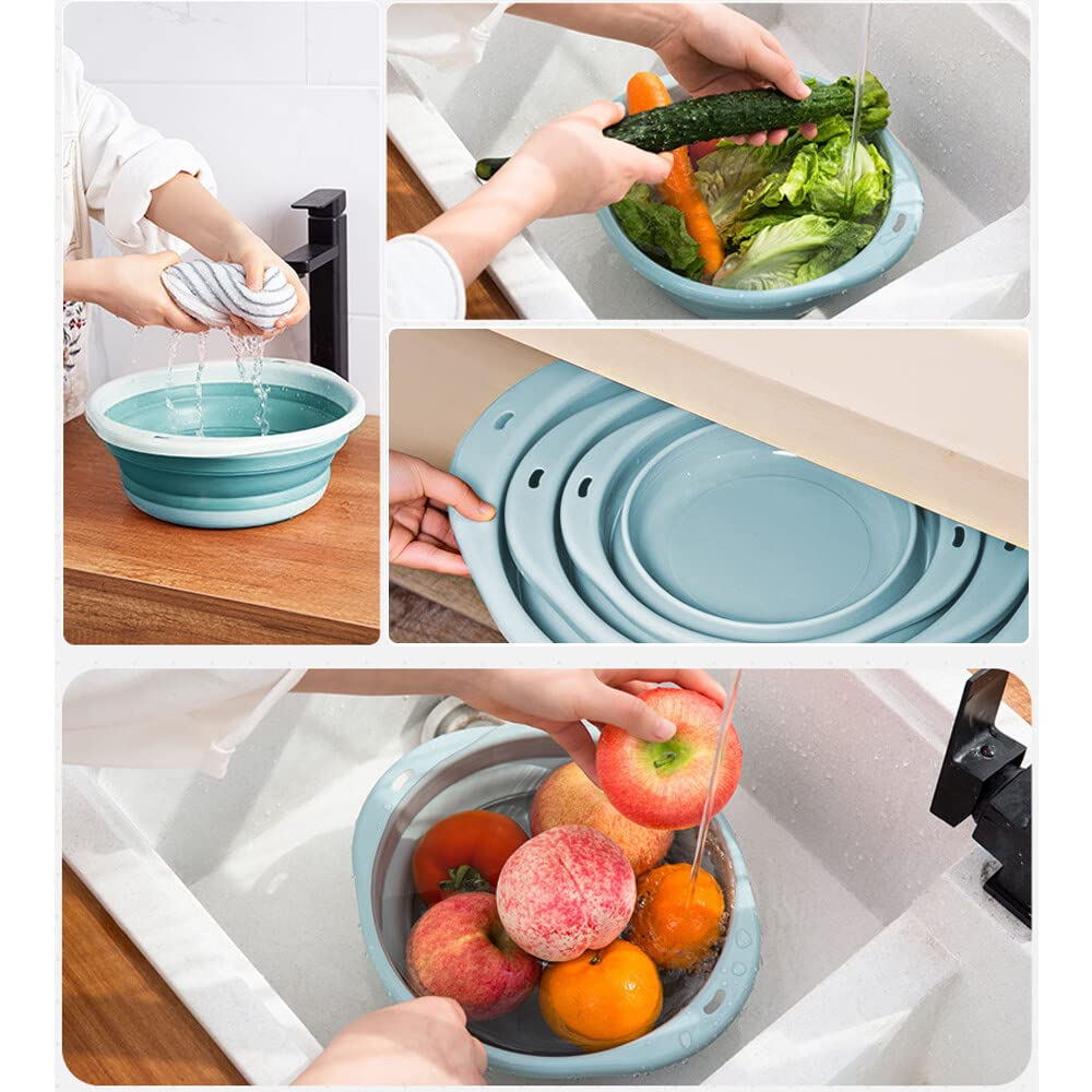 bassine retractable, bassine pliable, bol à vaisselle rond pliable grand multifonctionnel, bol pliable portable peu encombrant pour laver les légumes, la vaisselle, sous-vêtement (bleu/grand)