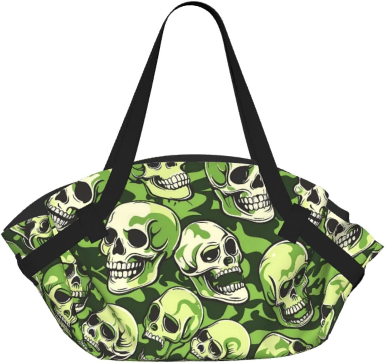 Green Camouflage Skull (1) Pattern Foldable Camping Tote Bag Picnic Blanket Bag Portable Beach Mat Tote Waterproof Outdoor Picnic Mat Carry Bag