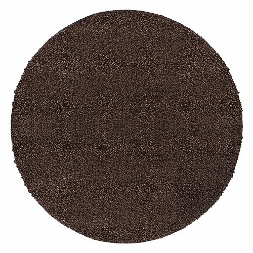 Teppium Shaggy Tapis de salon moderne à poils longs, 160 cm, rond, marron, tapis moelleux, extra...