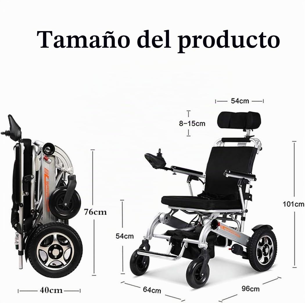 Silla de ruedas eléctrica plegable ultraligera, silla de ruedas eléctrica con reposacabezas, para personas mayores y discapacitadas, batería de ion de litio 24 V 20 Ah, Plata