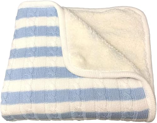 Magnolia - Manta de punto trenzado y sherpa para bebé (rayas azul pizarra)