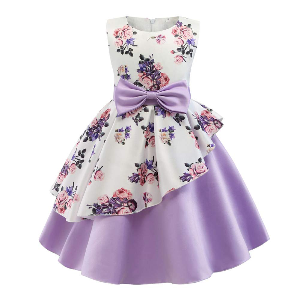 Cichic Girls Dresses Kids Party Dress for Halloween Christmas Wedding Flower Girls Dress Elegant Baby Girls Dress Age 0-10 Years (3-4years, Purple-2)