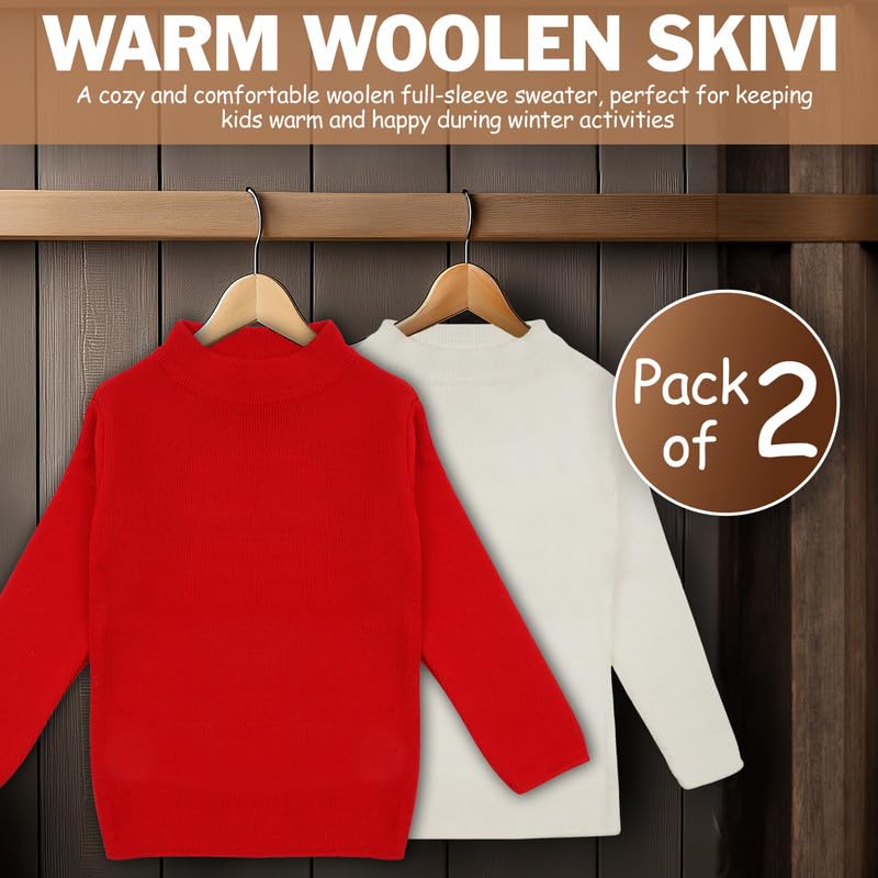 CLAP Unisex Kids Woolen Warm Full Sleeves Skivi/Sweater/Inner Round Neck for Winter Combo Pack of 2 (Red White, 3-4 Years) - Image 2 thumbnail