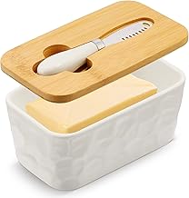 Porcelain Butter Dish Container, Butter Dish with Lid and Knife for Countertop, Large Ceramic Butter Storage with Sealing Covered