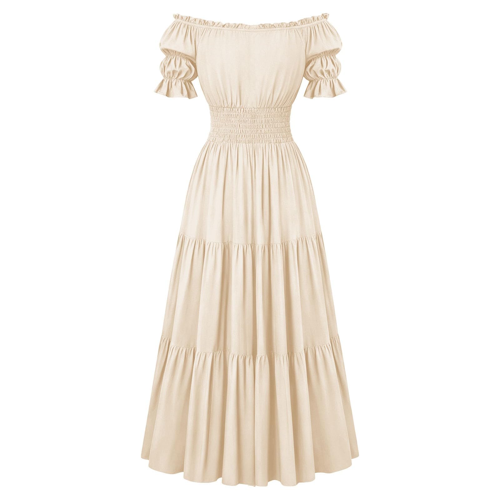 Vestido Medieval Mujer Corset,Vestido Medieval Atemporal Hombro Descubierto Con Cintura CordóN Elegante Casual Midi Fruncido Manga Larga Escote V PuñO Ajustable Cierre Botones Forro Interior Tejido