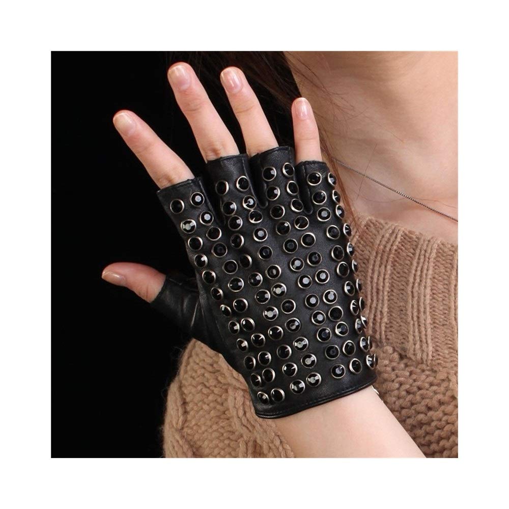Genérico Guantes Guantes de Cuero for Mujer, Medio Dedo, Guantes de conducción Punk (Color : Black, Size : M)