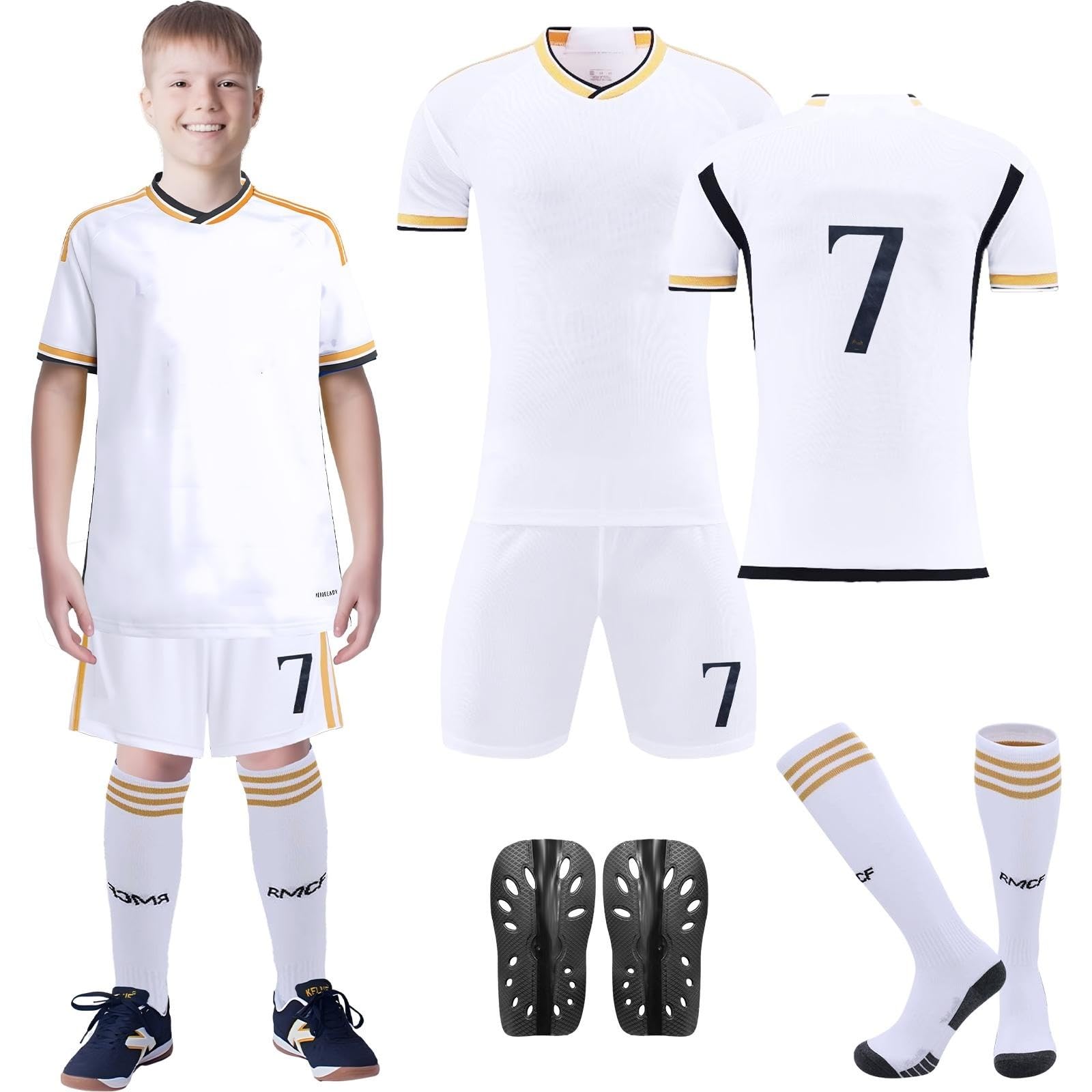 Wirhaut Camiseta de Fútbol para Niños, Equipación fútbol Niños 2023/2024 No.5/No.7 Equipacion Fútbol Niños Conjunto deportivo infantil de camiseta, pantalón corto y calcetines