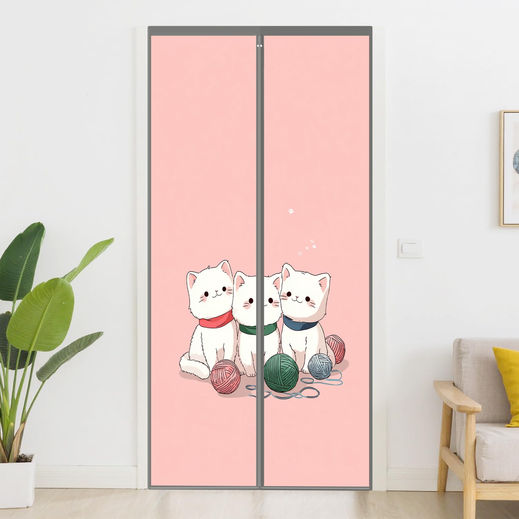 Cat Door Curtain, Funny Kitty Cartoon Animal Privacy Curtain, with Magnets Waterproof Polyester Door Curtains for Entry Patio Bedroom Keeps Bugs Out