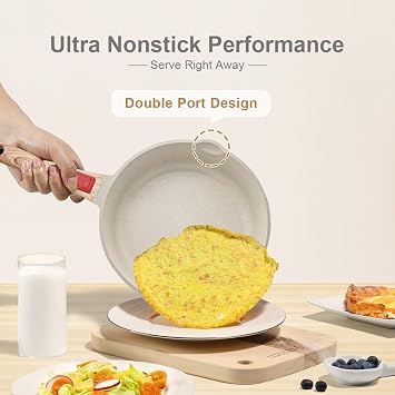 28cm Ceramic Nonstick Deep Frying Pan with Lid, Removable Handle-White