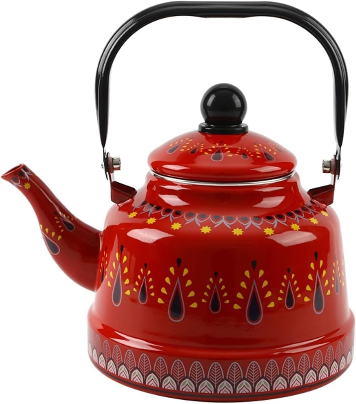 hervidor esmaltado, Tetera esmaltada vintage - con mango plegable ergonómico for(Red,1.7L)